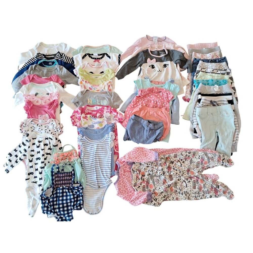 Baby Girl Clothing Lot 3-6 Months 40 + Rompers‎ Swimsuits One Piece Pants Etc